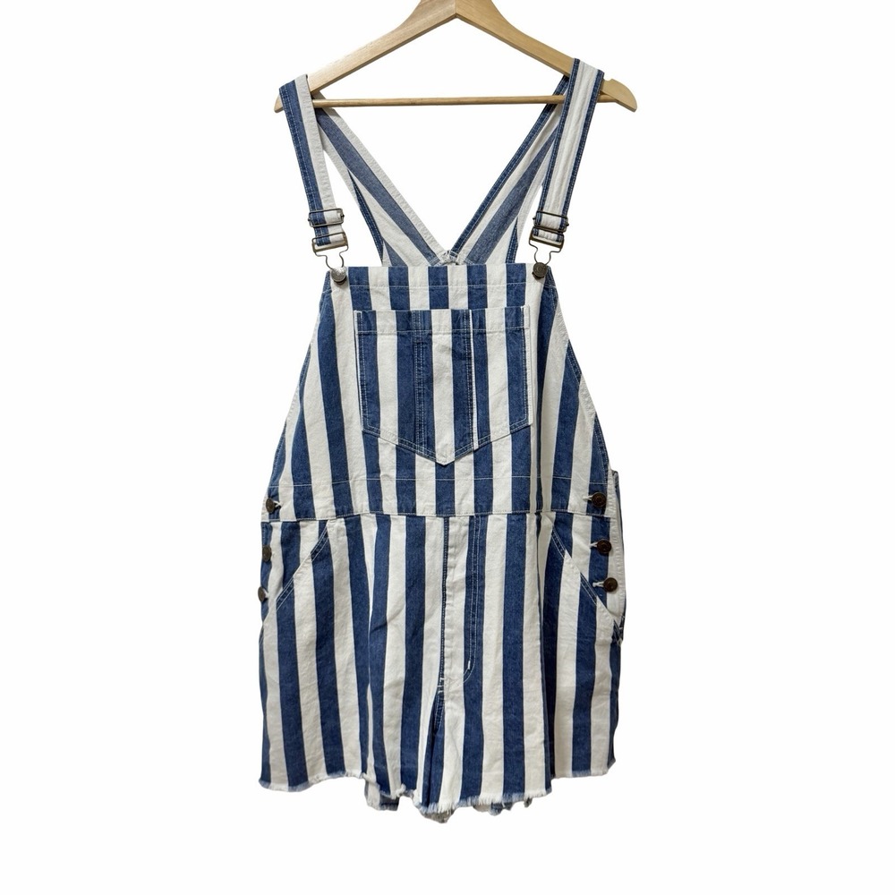 Show Me Your MuMu Georgia Stripe Overalls Size XXL Blue White Denim Shortalls